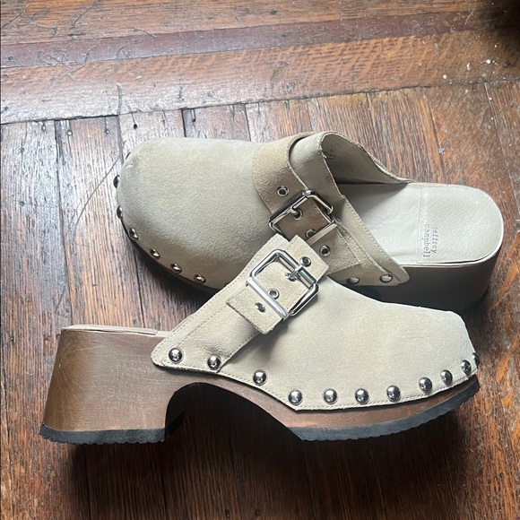 Jeffrey Campbell Shoes - Jeffrey Campbell Beige Platform Clogs with Silver Studs